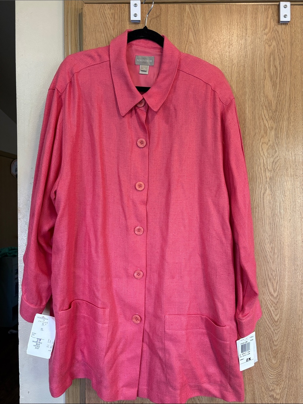 Vintage 90s NWT Nordstrom Pink Linen Blend Longline shirt 2X Sunset